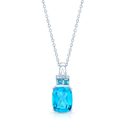Swiss Blue Topaz And Diamond Pendant With Color-accent Bail In 14k White Gold