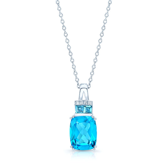 Swiss Blue Topaz And Diamond Pendant With Color-accent Bail In 14k White Gold