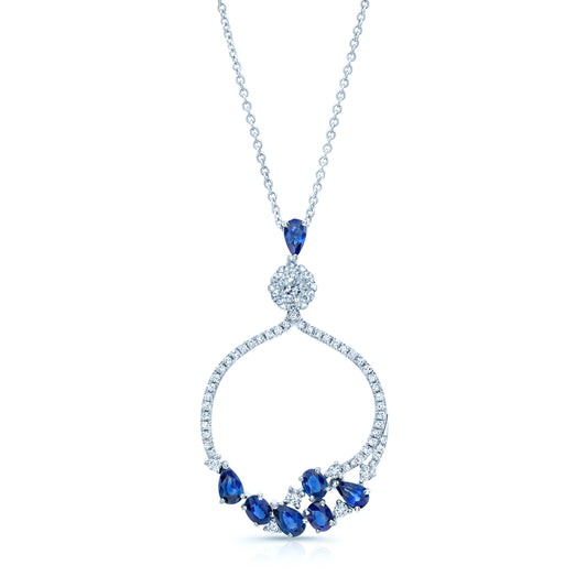 Sapphire And Diamond Cradle Pendant In 14k White Gold