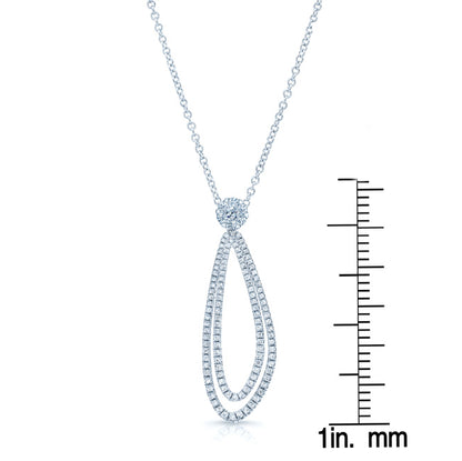 Diamond Elongated Tear Drop Pendant In 14k White Gold