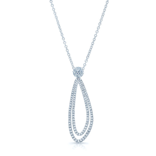 Diamond Elongated Tear Drop Pendant In 14k White Gold