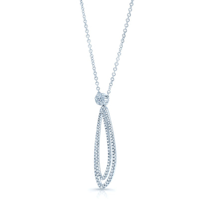 Diamond Elongated Tear Drop Pendant In 14k White Gold