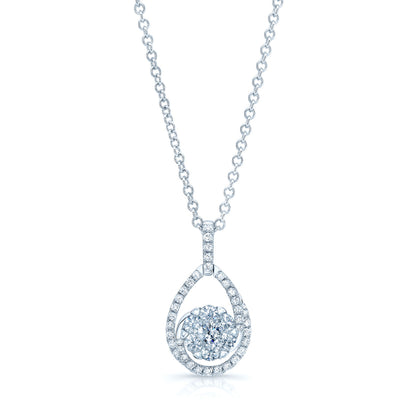 Diamond Tear Drop Basket Pendant In 14k White Gold