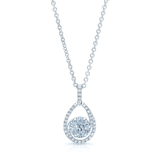 Diamond Tear Drop Basket Pendant In 14k White Gold