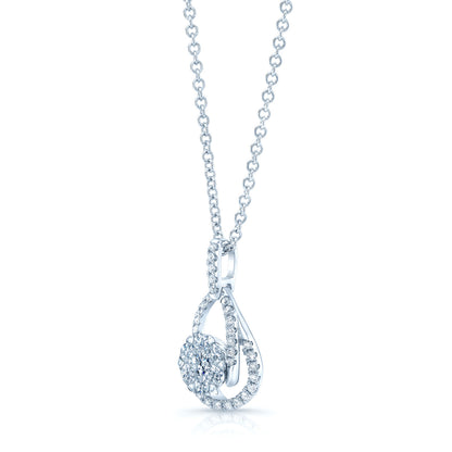 Diamond Tear Drop Basket Pendant In 14k White Gold