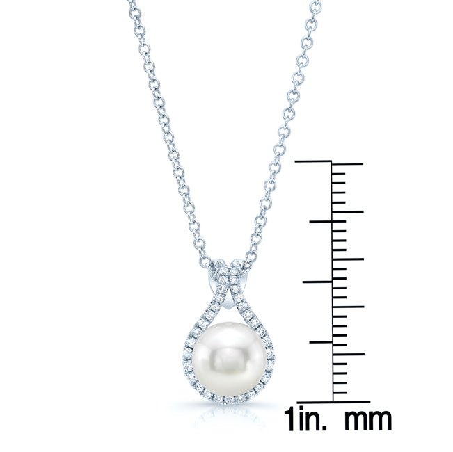 Fresh Water Pearl And Diamond Halo Pendnat In 14k White Gold