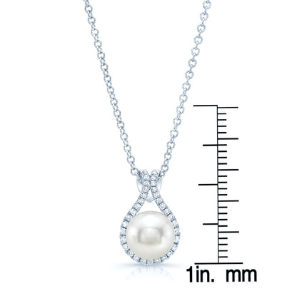 Fresh Water Pearl And Diamond Halo Pendnat In 14k White Gold