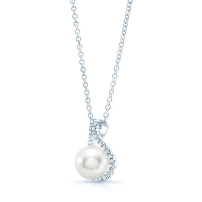 Fresh Water Pearl And Diamond Halo Pendnat In 14k White Gold