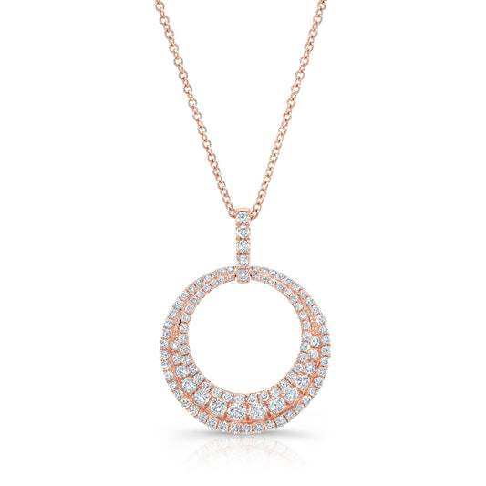 Graduated Circle Three Rolls Diamond Pendant In 14k Rose Gold