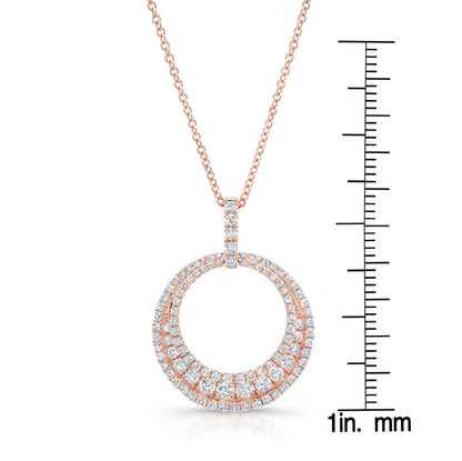 Graduated Circle Three Rolls Diamond Pendant In 14k Rose Gold