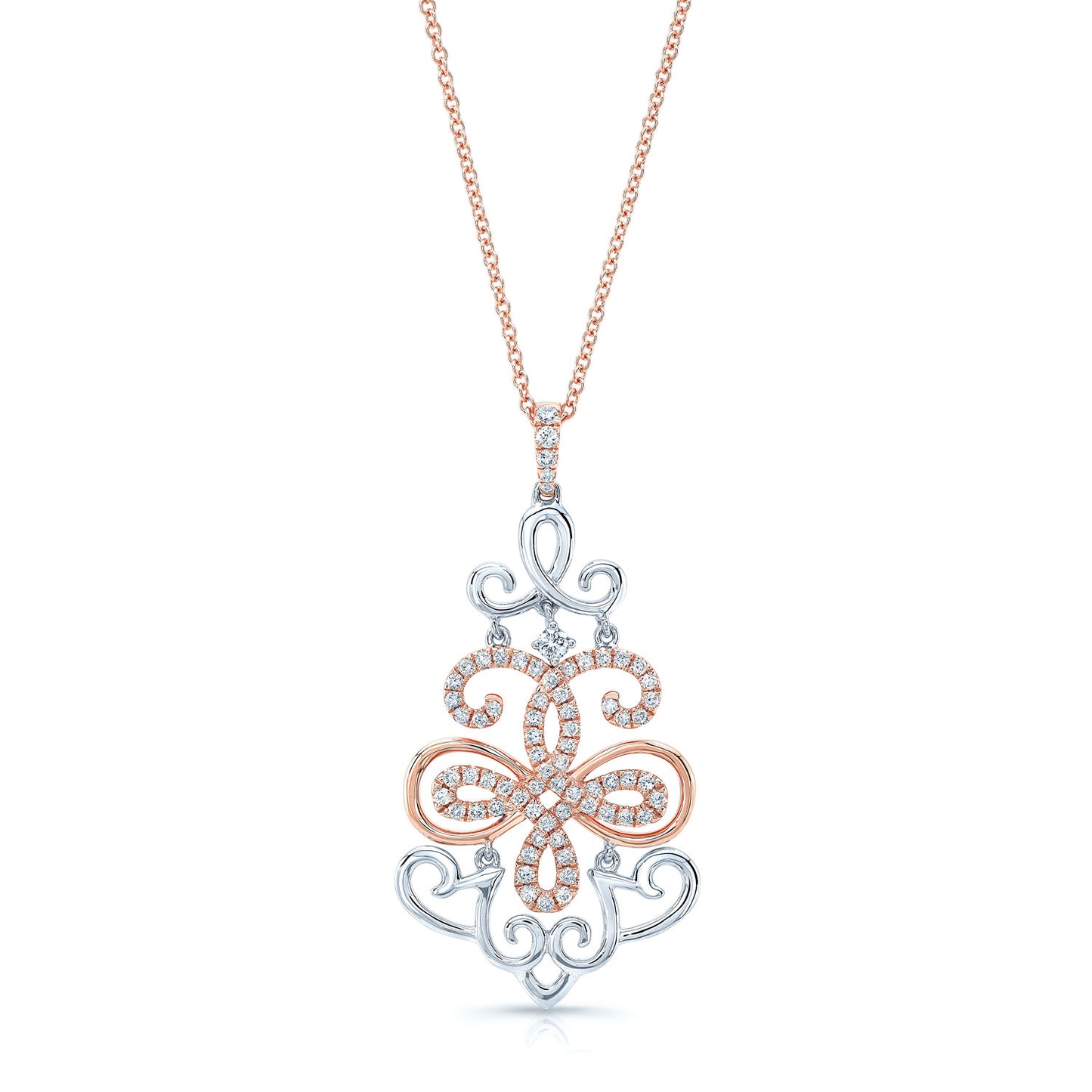 Diamond Filigree Design Pendant In 14k Two Tone Gold (1/2 Ct. Tw.)