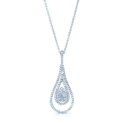 Diamond Double Elongated Tear Drop Pendant In 14k White Gold