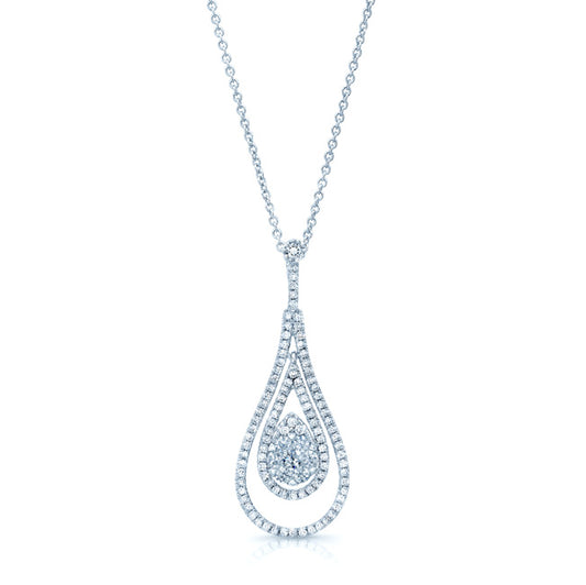 Diamond Double Elongated Tear Drop Pendant In 14k White Gold