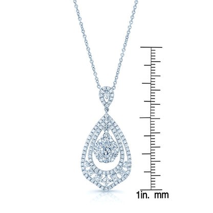Diamond Open Teardrop Pendant With Cluster Center In 14k White Gold