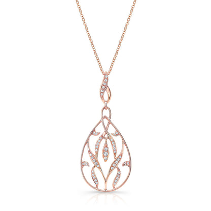 Diamond Teardrop Leaf Pendant In 14k Rose Gold