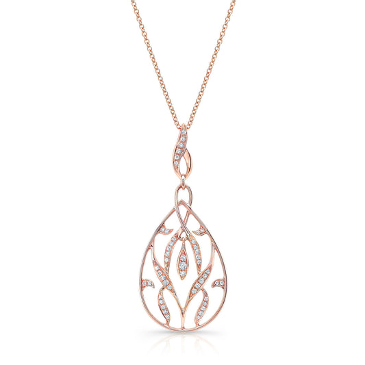 Diamond Teardrop Leaf Pendant In 14k Rose Gold
