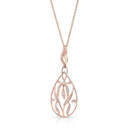 Diamond Teardrop Leaf Pendant In 14k Rose Gold