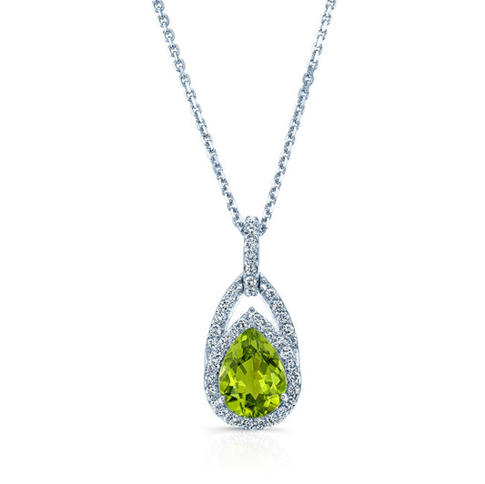 Peridot And Diamond Pendant In 14k White Gold (1/5 Ct.tw.)