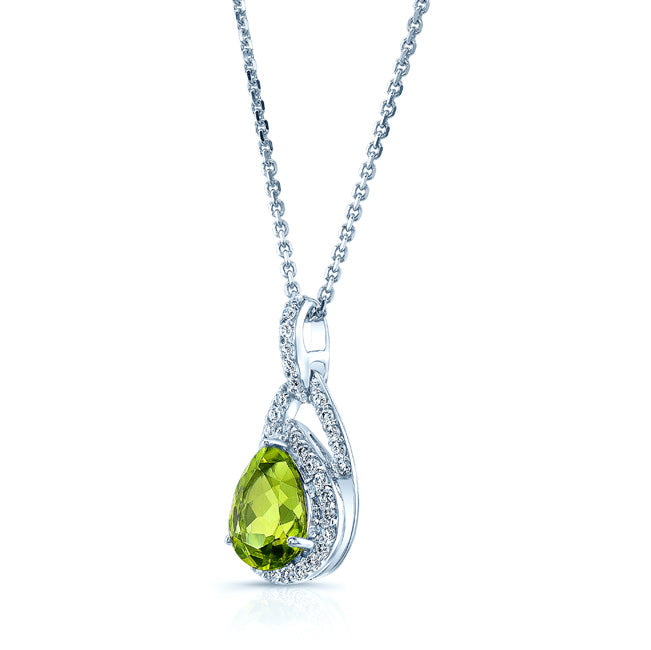 Peridot And Diamond Pendant In 14k White Gold (1/5 Ct.tw.)