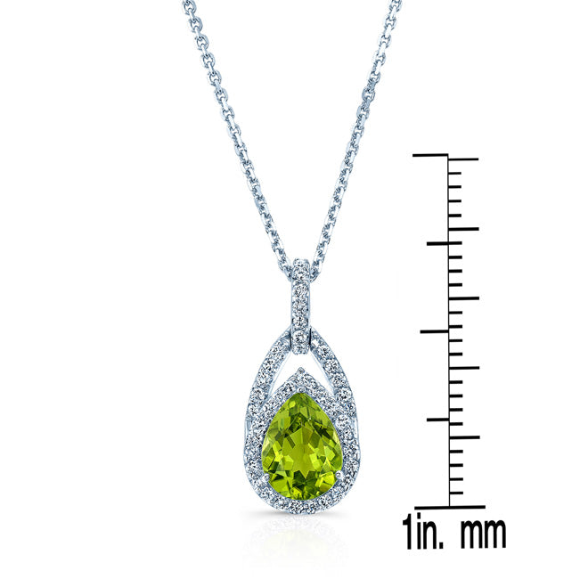 Peridot And Diamond Pendant In 14k White Gold (1/5 Ct.tw.)