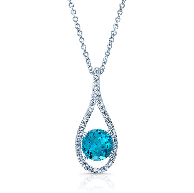 Swiss Blue Topaz And Diamond Pave Pendant In 14k White Gold (1/5 Ct.tw.)