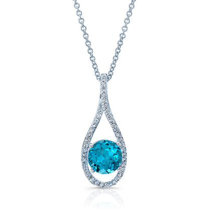 Swiss Blue Topaz And Diamond Pave Pendant In 14k White Gold (1/5 Ct.tw.)