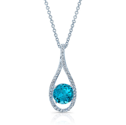 Swiss Blue Topaz And Diamond Pave Pendant In 14k White Gold (1/5 Ct.tw.)