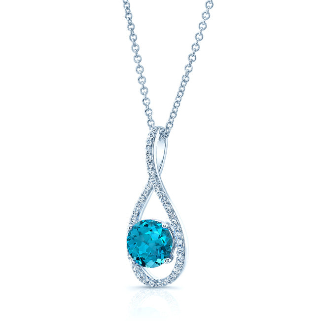 Swiss Blue Topaz And Diamond Pave Pendant In 14k White Gold (1/5 Ct.tw.)