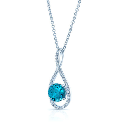 Swiss Blue Topaz And Diamond Pave Pendant In 14k White Gold (1/5 Ct.tw.)