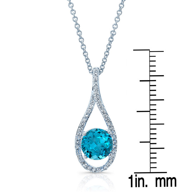 Swiss Blue Topaz And Diamond Pave Pendant In 14k White Gold (1/5 Ct.tw.)