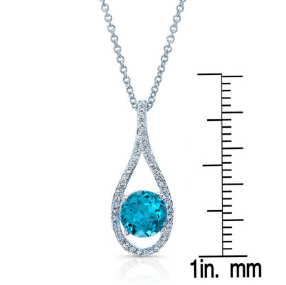 Swiss Blue Topaz And Diamond Pave Pendant In 14k White Gold (1/5 Ct.tw.)