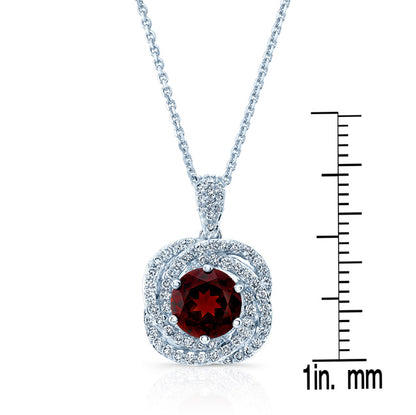 Garnet  And Diamond Halo Pendant In 14k White Gold (1/3 Ct.tw.)