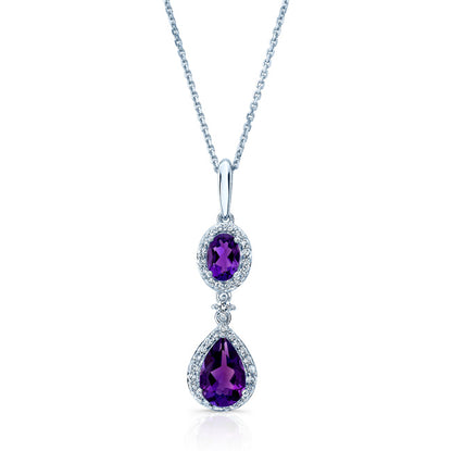 Amethyst And Diamond Pave Pendant In 14k White Gold (1/4 Ct.tw.)