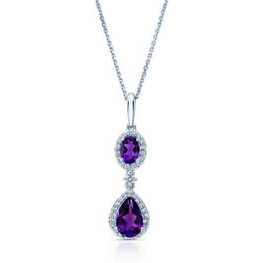 Amethyst And Diamond Pave Pendant In 14k White Gold (1/4 Ct.tw.)