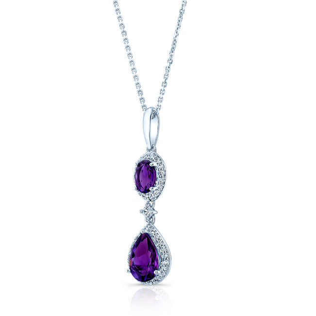 Amethyst And Diamond Pave Pendant In 14k White Gold (1/4 Ct.tw.)