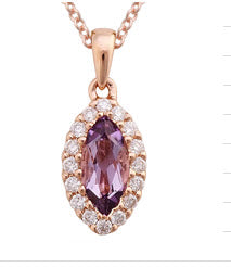 Amethyst Marquise And Diamond Pendant  In 14k Rose Gold (1/6 Ct.tw.)