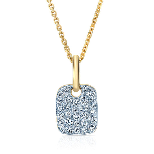 Petite Diamond Pave Dog Tag Pendant In 14k Yellow Gold (1/5 Ct.tw.)