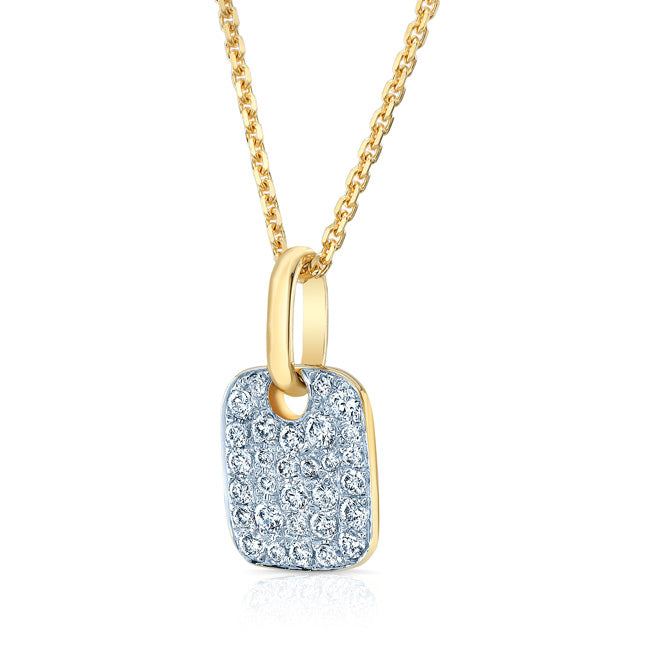 Petite Diamond Pave Dog Tag Pendant In 14k Yellow Gold (1/5 Ct.tw.)