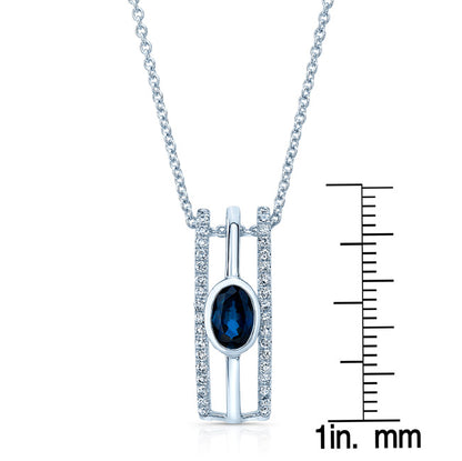 Sapphire And Diamond Open Work Pendant In 14k White Gold (1/5 Ct.tw.)
