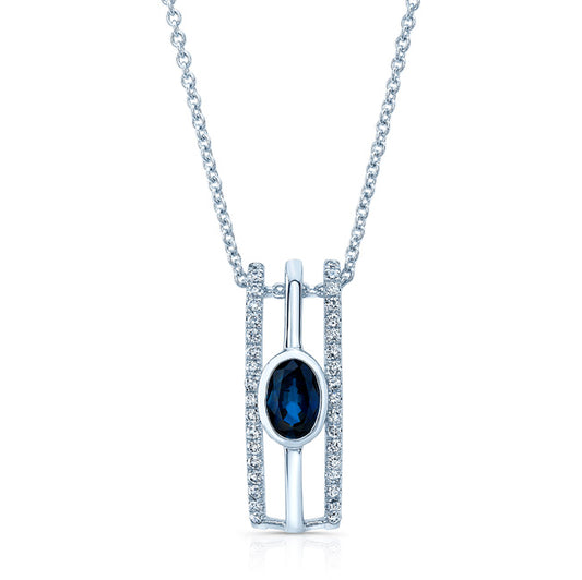 Sapphire And Diamond Open Work Pendant In 14k White Gold (1/5 Ct.tw.)