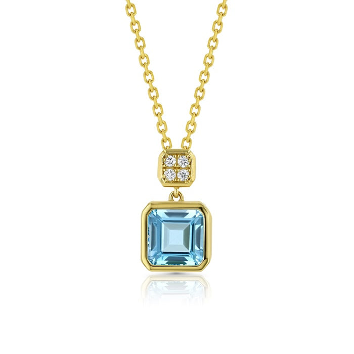 Swiss Blue Topaz Bezel Pendant in 14k White Gold 0.04ctw