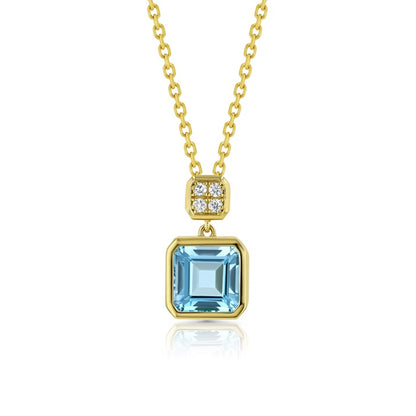Swiss Blue Topaz Bezel Pendant in 14k White Gold 0.04ctw
