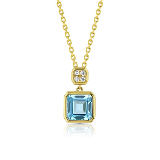 Swiss Blue Topaz Bezel Pendant in 14k White Gold 0.04ctw