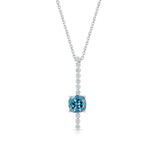 London Blue Topaz and Diamond Stick Pendant in 14K White Gold 1/5ctw