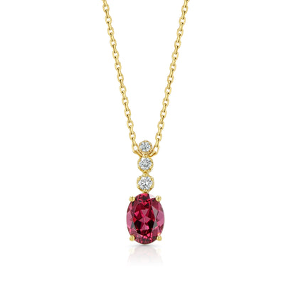 Rhodolite Garnet and Diamond Pendant in 14K Yellow Gold 0.09ctw
