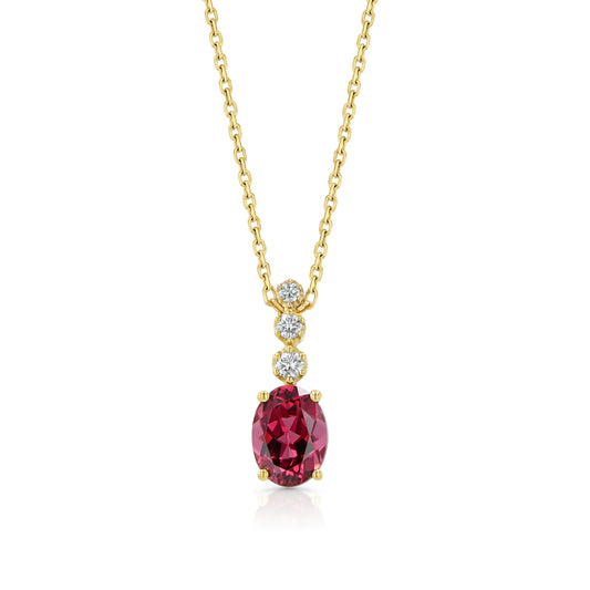 Rhodolite Garnet and Diamond Pendant in 14K Yellow Gold 0.09ctw