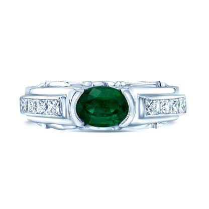 Emerald And Diamond Semi Bezel Channel Princess Ring In 18k White Gold