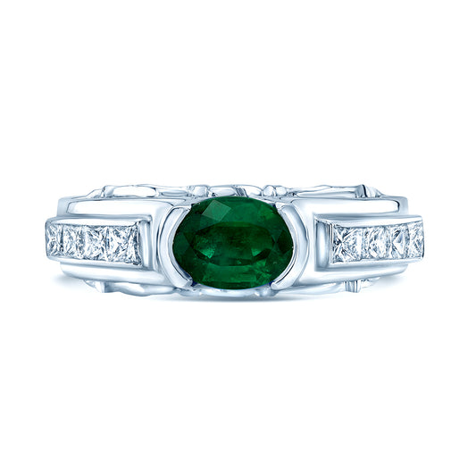 Emerald And Diamond Semi Bezel Channel Princess Ring In 18k White Gold