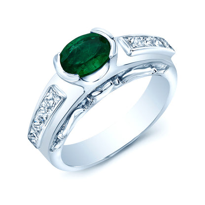 Emerald And Diamond Semi Bezel Channel Princess Ring In 18k White Gold