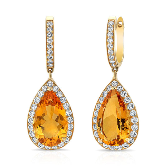 Citrine Pear And Diamond Halo Earrings In 18k Yellow Gold (1 1/6 Ct. Tw.)